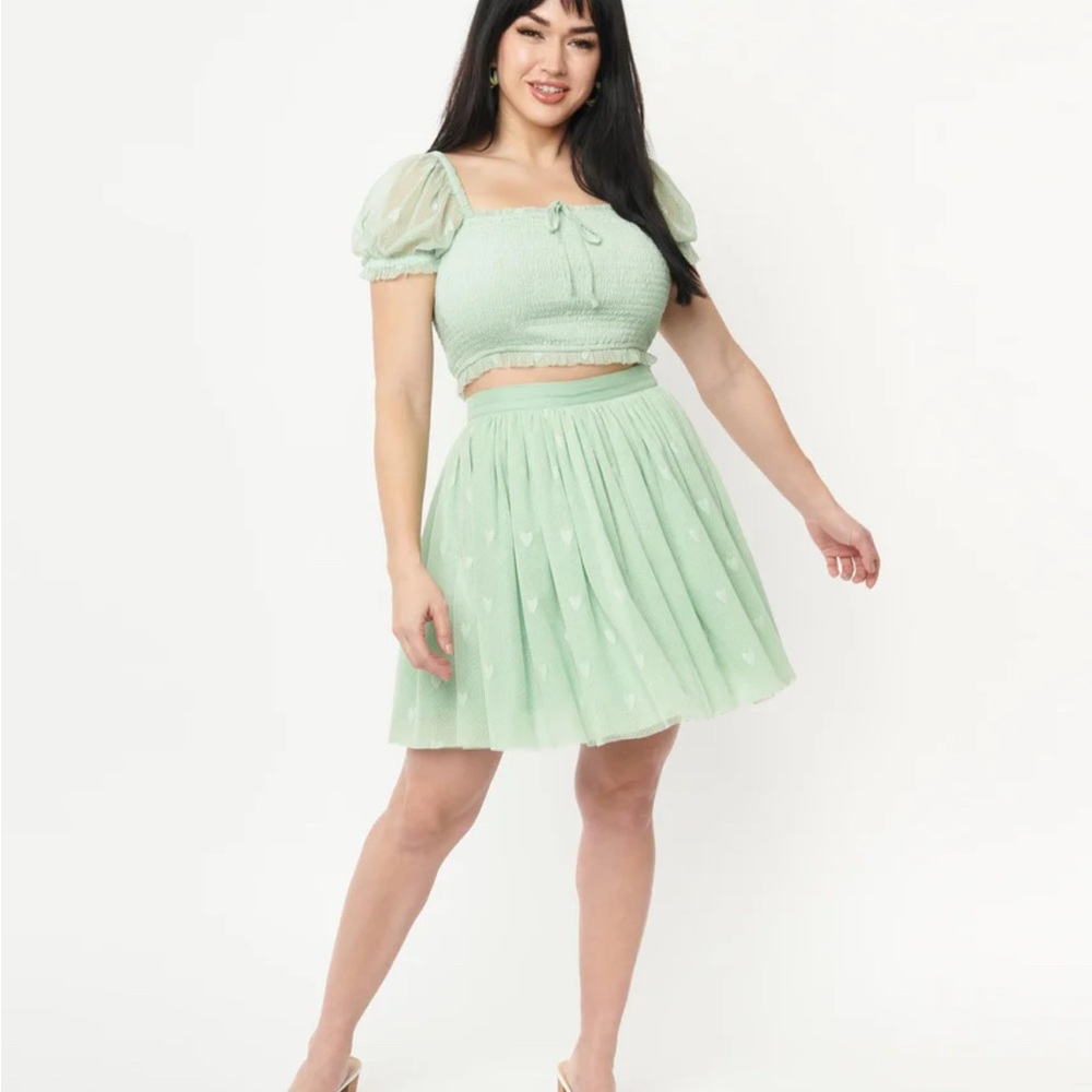 Mint Green Women's Crop Top and Skirt Set